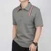 Nueva Camisa Polo Tb de Estilo Veraniego 2026 para Hombre con Decoración de Cinta Roja, Blanca y Azul, Camiseta Suelta de Manga Corta Estilo Universitario