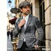 Terno masculino estilo retro europeu e americano com retalhos irregulares, apresentando padrão espinha de peixe, design de um botão e corte slim, disponível em tamanhos europeus