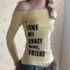 Camiseta de manga larga INS transfronteriza estilo americano para primavera y otoño, dulce y picante, con estampado de letras, hombros descubiertos Y2K, top versátil para la calle para mujer