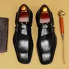 Zapatos de vestir de cuero para hombre para exportación a Europa y América, diseño de bloques de color, talla grande, estilo monk strap, slip-on, moderno, piel de vaca genuina