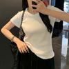 Textura Listrada Slim-fit Camiseta de manga curta feminina 2024 Nova Solta Cor sólida Básica Gola redonda Base interna Camisa para mulheres
