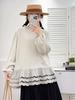 Camiseta Pulóver de Manga Larga con Encaje Fresco de Estilo Japonés para Mujer, Casual, Largo Medio, Reductora de Edad, Holgada, al por Mayor