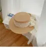 Sombrero de Paja Estilo Japonés para Mujer, Estilo Pastoral, Sombrero de Sol con Encaje de Copa Plana, Sombrero de Paja para Viaje, Sensación de Alta Gama, Sombrero para Mujer