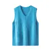 Colete de tricô com decote V para mulheres, lã e cashmere, tecido escovado, novo colete de tricô sem mangas, solto e versátil, top com lantejoulas para o outono
