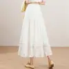 Falda blanca de encaje empalmado estilo línea A hecha a medida para mujer, nuevo estilo de verano, cintura alta, adelgazante, falda larga de capas