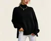 Suéter de punto de color liso para mujer, de gran tamaño, holgado, con cuello semialto y aberturas laterales, estilo casual, nuevo para otoño e invierno, europeo y americano, transfronterizo