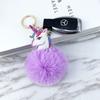 Llavero con bola de pelo de unicornio de PU de doble cara, colgante para bolso de niña, juguete para coche, venta al por mayor de fábrica