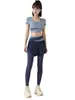 Conjunto de Yoga de Alta Elasticidade com Sensação de Segunda Pele para Mulheres, Conjunto Falso de Duas Peças Color Block, Manga Curta, Bojos Removíveis, Anti-Exposição, Calça Longa, Roupa Fitness