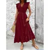 Vestido longo de alça V com babados e acinturado, atacado em estoque, novo modelo de verão, estilo europeu e americano transfronteiriço para férias na praia