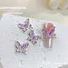 Famosos en Internet adornos para uñas de mariposa de doble capa, tridimensionales, incrustados con diamantes, láser inteligente, color hielo transparente, mariposa, decoración de uñas DIY