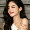 Mismo Estilo que Zhao Lusi y Xu Yan~ Pendientes Brillantes de Perlas de Circonio con Borlas para Mujer, Pendientes de Lujo Ligero y de Alta Gama, Accesorios Únicos y Hermosos para las Orejas