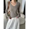 Cisnann Otoño Nuevo Estilo Estilo Old Money Hueco Texturizado Cuello en U Ajustado Jersey de Punto SN9185