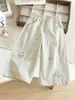 Pantalones Largos Sueltos de Algodón Puro Bordado para Niñas de Primavera y Otoño, Dibujos Animados Lindos Versátiles Casuales de Pierna Ancha, Pantalones de Moda