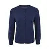 Elegante cárdigan de punto azul marino de manga larga para mujer, adecuado para primavera y otoño, top versátil y único, chaqueta suéter