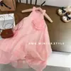 Vestido Francês com Gola Halter Floral 3D Estilo Coreano para Meninas, Sem Mangas de Fada para Feriados de Princesa para Crianças Maiores, Exportação