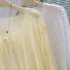 Nuevo cárdigan corto estilo francés con mangas largas rizadas, cobertura fina protectora del sol con tiras y lazo para mujer