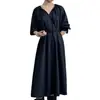 Vestido lavable de cintura alta 2026 otoño nuevo vestido camisa estilo japonés vestido largo holgado de manga de farol