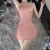 Verão Desejo Puro Novo Estilo Renda Malha Cetim Fenda Traseira Roupa de Casa Seda Gelada Pijama Sexy Feminino Tamanho Grande Camisola