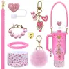 Accesorios Transfronterizos para Taza de Agua Stanley Portavasos de Silicona Cadena para Taza con Forma de Corazón del Día de San Valentín Colgante de Pompón Juego de Vasos de Silicona