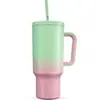 Taza de coche de acero inoxidable con vacío de doble capa, mango degradado, 40 oz, para viajes transfronterizos, taza de café fría con ventosa, tipo "bull dog"