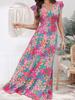 Nuevo verano transfronterizo fresco dulce estilo vacacional moda europea y americana estampado de flores vestido de manga corta con volantes