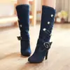 Zapatos de mujer de comercio exterior transfronterizo, botas de mujer de tacón alto estilo mezclilla, venta al por mayor de fabricante, bienvenido a proporcionar diseños y muestras