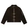 Chaqueta patchwork deconstruida con hebilla de avión, estilo corto, unisex, gamuza vintage desgastada, abrigo Maillard, estilo ins