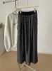 Pantalones largos de punto para mujer con raya de color contrastante en la cintura, cintura elástica de otoño, caída fluida, casual, holgados, estilo perezoso, hasta el suelo, estilo coreano