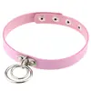 Acessórios de moda europeus e americanos anel duplo redondo grande anel duplo colar punk de couro de vaca gargantilha de bondage divertida corrente de pescoço