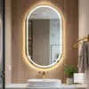 Espejo de Baño Inteligente LED con Pantalla Táctil de Luz Antivaho Iluminado de Pared Ovalado Espejo de Tocador para Maquillaje Transfronterizo