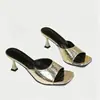 Nuevos Zapatos de Mujer Primavera/Verano 2026: Zapatos de tacón alto de tacón fino, Pantuflas de moda de punta abierta, Pantuflas para mujer de gran tamaño con estampado de piedra