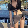Traje de Baño Bikini Femenino Sexy Blanco Color Sólido Dividido de Cuatro Piezas Traje de Baño para Baños Termales Vacaciones en la Costa Venta al por Mayor