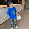 Pantalones Nuevos para Niñas 2024 Primavera y Verano Moda Tablero de Ajedrez Pantalones de Pierna Ancha Pantalones Rectos de Seda de Hielo para Niños