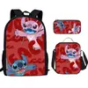 Estampado de Stitch Animación Periférico Estudiantes de Primaria Resistente al Desgaste Mochila Escolar Bolsa de Comida Estuche Lápices Juego de Tres Piezas Fabricante Venta al por Mayor