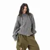 Nuevo Suéter de Punto Cruz Cuello Redondo para Mujer Otoño Invierno Retro Holgado Casual Versátil Top de Punto