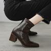 Dongdaemun Show de estilo coreano, botas finas de cabeça quadrada pequena para deslocamento, outono e inverno 2024, salto grosso, salto alto, perna elástica, botas erradas para mulheres