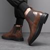 Botas Masculinas de Cano Médio Botas Curtas Estilo Coreano Tendência Retrô Britânico Manga Sapatos de Couro de Cano Alto Botas Chelsea Masculinas com Forro de Lã
