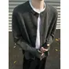 Cárdigan de punto abotonado color blanco roto Cleanfit para hombre, otoño e invierno, estilo casual americano, chaqueta suéter de peso pesado