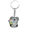 Chaveiro de Metal com Pingente de Animal Série Chá de Leite Desenho Animado, Pingente de Borracha Macia PVC, Pequeno Presente