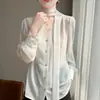 Cárdigan de Gasa Retro Estilo Francés con Cuello en V para Mujer, con Diseño de Lazo Fruncido, Estilo Perezoso de Verano, Versátil al por Mayor