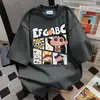 Camiseta Casual Solta de Manga Curta Pesada e Oversized com Personagem de Desenho Japonês e Estampa de Letras, Top Versátil e Fashion