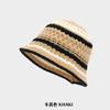 Nuevo Estilo Rayas Contrastantes Lana Cabeza Grande Plegable Sombrero de Pescador para Mujeres en Otoño e Invierno Mostrando Rostro Protección Pequeña Orejas Tejido Sombrero Cubeta Moderno