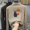 Roupa Íntima Infantil de Gola Alta Meia-Calça Listrada Outono e Inverno Camiseta Quente de Manga Longa para Meninas Roupa de Outono com Fleece Roupa de Baixo Top Escovado