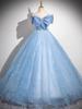 Vestido de noite ombro a ombro execução de piano de alto nível cerimônia de adulto vestido de noiva solo Bel canto teste de arte vocal saia de gaze azul