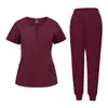 Ropa de Trabajo de Salón de Belleza para Mujer Ropa para Lavar Manos de Quirófano Ropa para Lavar Ropa Manga Corta Doctor Traje Elástico de Fregado Comercio Exterior