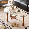 Mesa de Centro Oval Wind Usada Sala de Estar Pequeno Apartamento Mesa de Chá Casa Bauhaus Camada Dupla Madeira Maciça Vidro Mesa Lateral de Sofá
