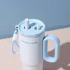 Novo Copo de Gelo de Grande Capacidade com Alto Apelo Estético para Estudantes, Simples e Portátil com Alça e Canudo, Copo Térmico para Exterior, Copo para Carro