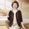 Chamarra versátil con capucha y cierre, estilo transfronterizo, nueva colección primavera-otoño 2026, abrigo casual para mediana edad y personas mayores, cárdigan de punto