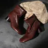 Botines cortos para mujer primavera otoño botines sencillos piel de vaca capa superior punta cuadrada tacón medio tacón grueso piel genuina tacón alto 40 invierno con lateral de terciopelo