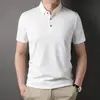 Camiseta Polo Masculina de Manga Curta de Seda de Gelo Elástica Sem Costura Nova 2023 Camiseta Casual de Cor Sólida para Meia-Idade
